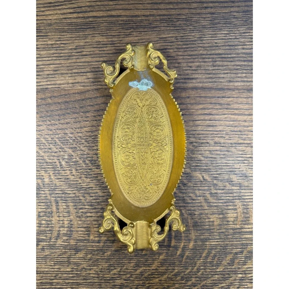 Antique Ornate Brass Ashtray: Victorian Vanity Catch-All Tray‎